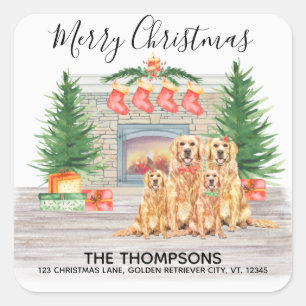 Sticker Carré Golden Retriever Christmas Dog Adresse de retour