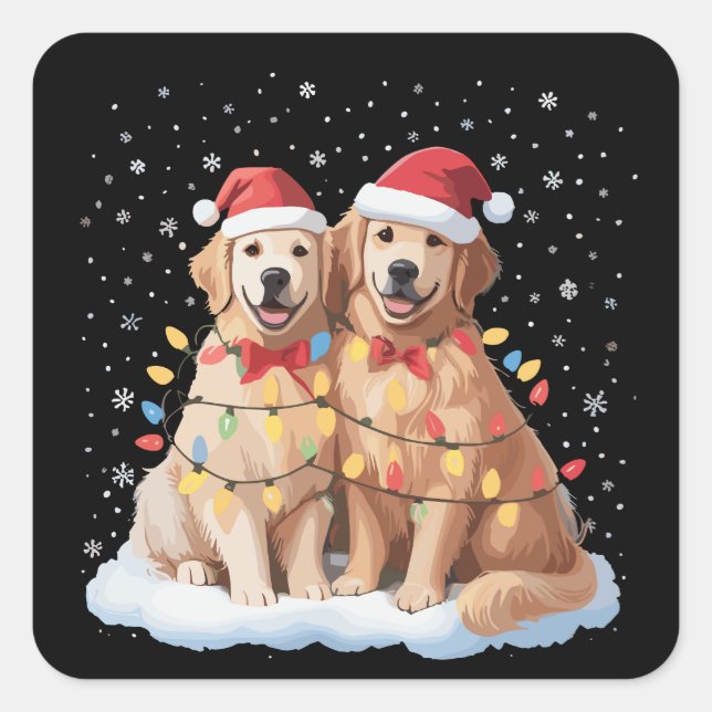 Sticker Carré Golden Retriever Christmas Santa Hat Reindeer  (Devant)
