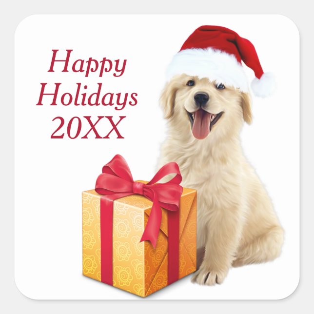 Sticker Carré Golden Retriever de Noël (Devant)