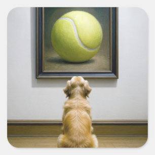 Sticker Carré Golden Retriever Stars at Tennis Ball Art Piece