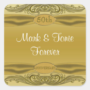 Sticker Carré Golden Scrolls 50e anniversaire de Mariage