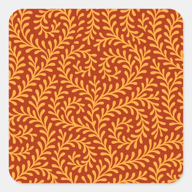 Sticker Carré Golden Yellow Leafy Vine Pattern  (Devant)