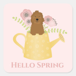 Sticker Carré Goldendoodle Dans La Poubelle D'Arrosage