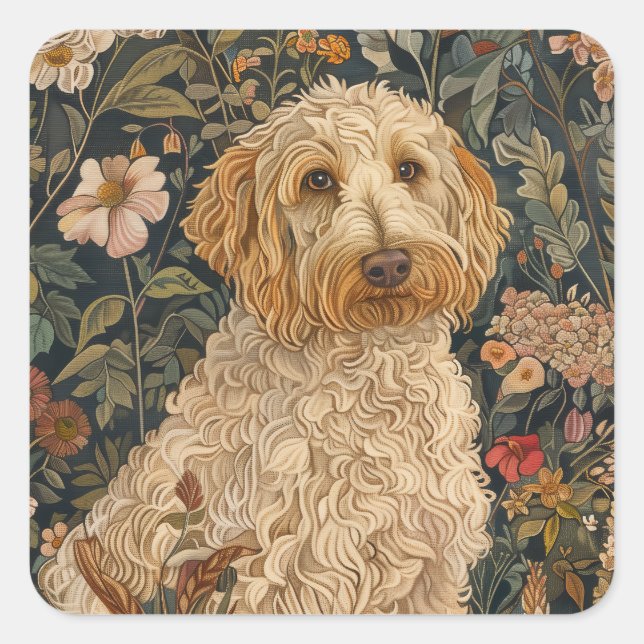 Sticker Carré Goldendoodle Garden Tapestry Anniversaire (Devant)
