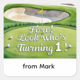 Sticker Carré Golf 1er anniversaire golfeur d'un an