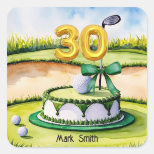 Sticker Carré Golf 30e anniversaire avec gâteau d'anniversaire p