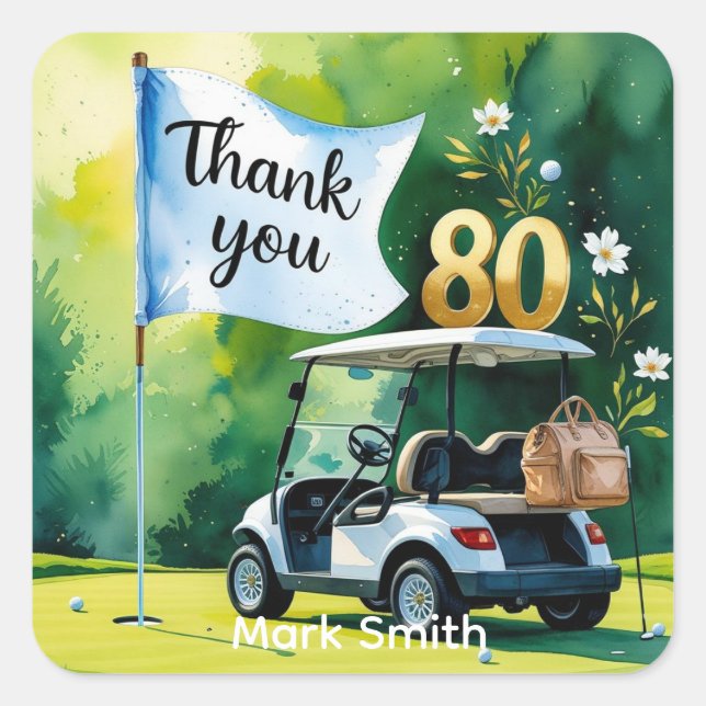 Sticker Carré Golf 80e anniversaire avec voiturette de golf sur  (Devant)