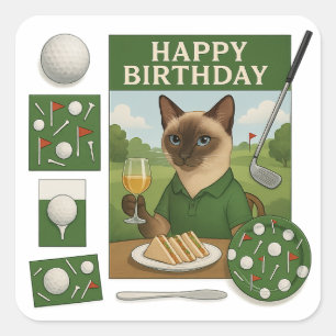Sticker Carré Golf Anniversaire Thème pour Amoureux de les chats