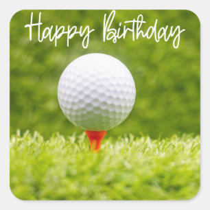 Sticker Carré Golf ball sur l'herbe verte pour anniversaire