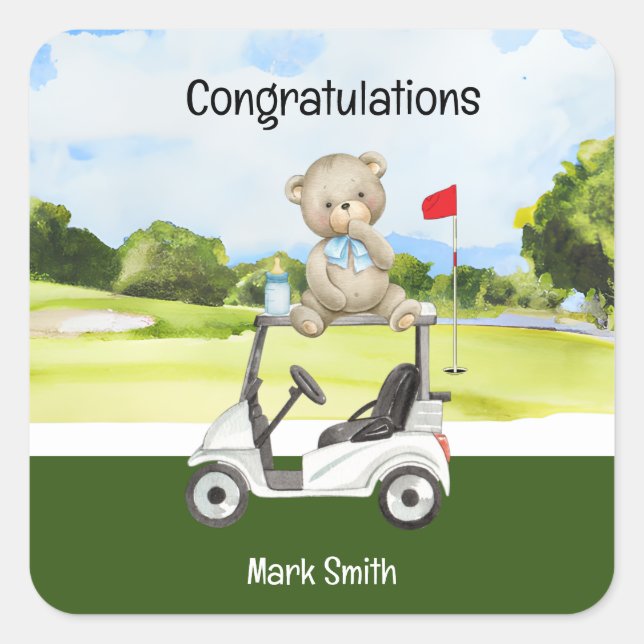 Sticker Carré Golf bébé Félicitations Anniversaire Baby shower g (Devant)