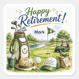 Sticker Carré Golf Bonne Retraite avec sac et chariot