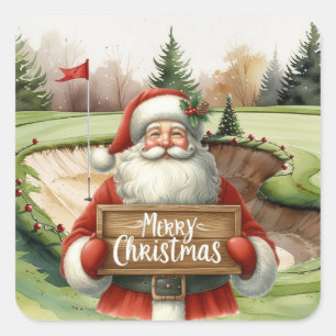 Sticker Carré Golf Christmas Santa Claus au golf