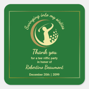 Sticker Carré Golf Classic Vert Joueur Doré 60e Anniversaire
