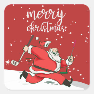 Sticker Carré Golf de Golfer Santa Claus Joyeux Noël