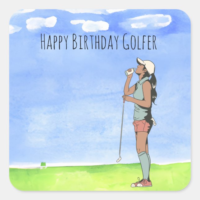Sticker Carré Golf femme jouer golf Anniversaire golfeur (Devant)