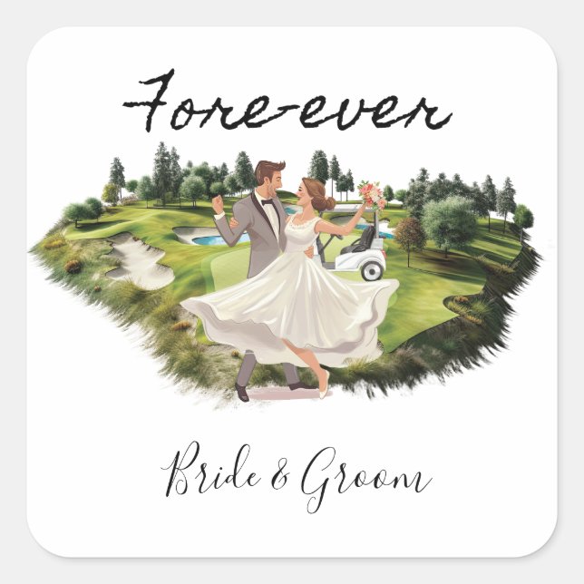 Sticker Carré Golf Fore Ever avec mariée et Mariage de chambre (Devant)