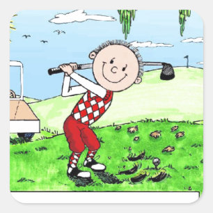 Sticker Carré Golf, Homme - Personnalisé Amical Folles Caricatur