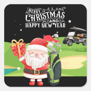 Sticker Carré Golf Joyeux Noël avec Père Noël équitation voiture
