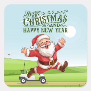 Sticker Carré Golf Joyeux Noël avec Père Noël équitation voiture
