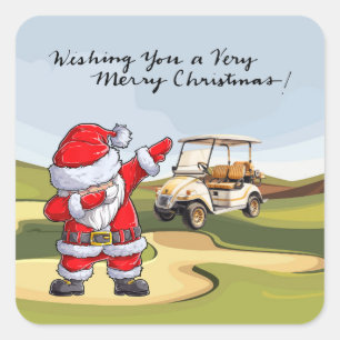 Sticker Carré Golf Joyeux Noël avec Père Noël équitation voiture