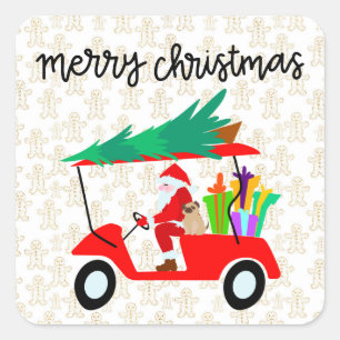 Sticker Carré Golf Joyeux Noël avec Père Noël équitation voiture