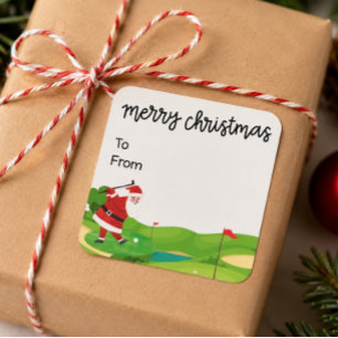 Sticker Carré Golf Noël avec le Père Noël pour golfeur drôle