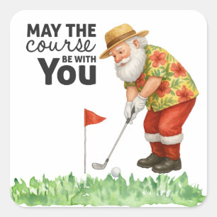 Sticker Carré Golf Noël d'été avec Santa Claus Golf