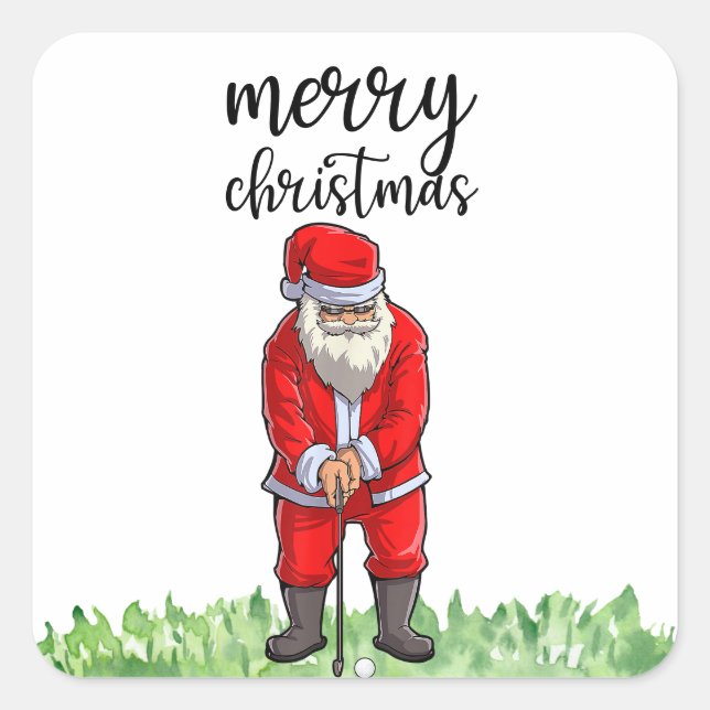 Sticker Carré Golf Santa Claus est golfeur à Noël (Devant)