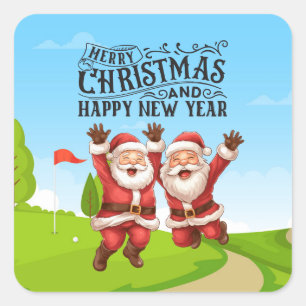 Sticker Carré Golf Santa Claus Joyeux Noël