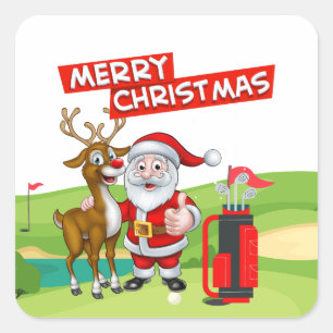 Sticker Carré Golf Santa Claus Joyeux Noël sur Green