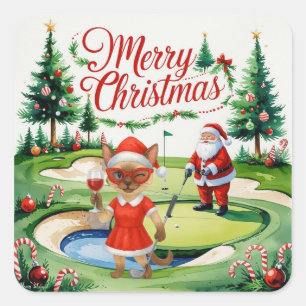 Sticker Carré Golf Siamese Chat est en Noël Golf Course