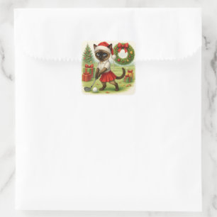 Sticker Carré Golfer Cat Femme thème de Noël pour amoureux des a