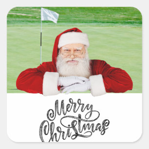 Sticker Carré Golfer Père Noël sur Green pour Noël