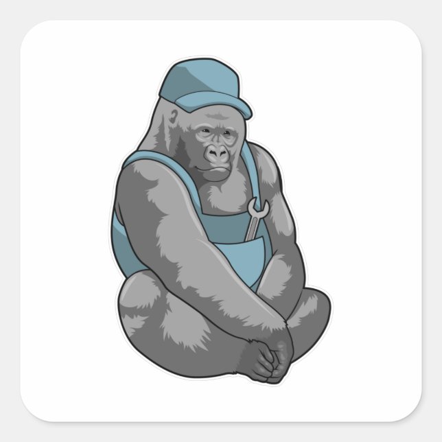 Sticker Carré Gorilla comme artisan avec clé (Devant)