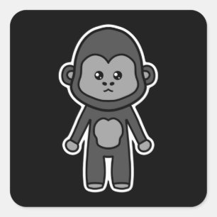 Sticker Carré Gorilla mignonne et kawaii
