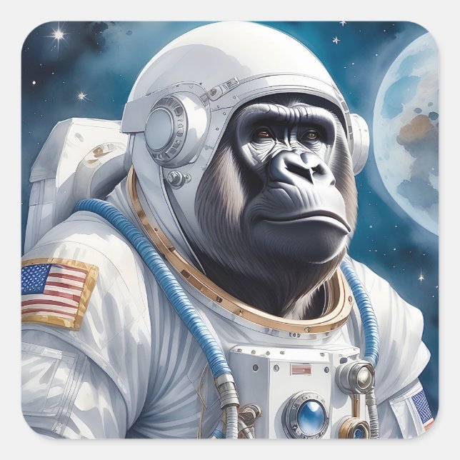 Sticker Carré Gorille douce en costume astronaute dans l'espace  (Devant)