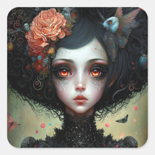 Sticker Carré Goth Déplaisant mignonne fille gothique