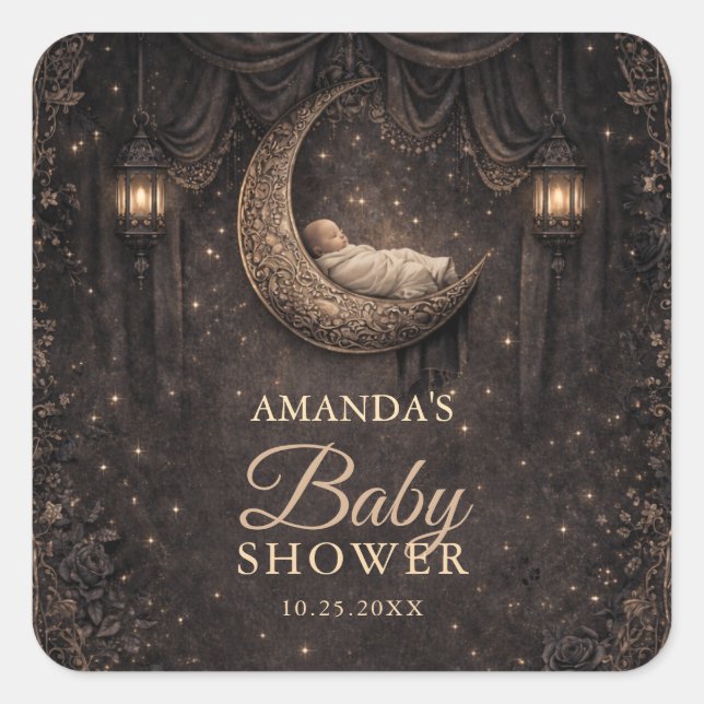 Sticker Carré Gothic Crescent Moon Stars Baby Shower (Devant)