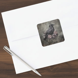 Sticker Carré Gothique Corbeau Académie Sombre Floral