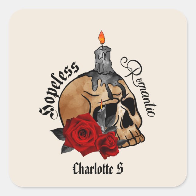 Sticker Carré Gothique Crâne sans espoir romantique (Devant)