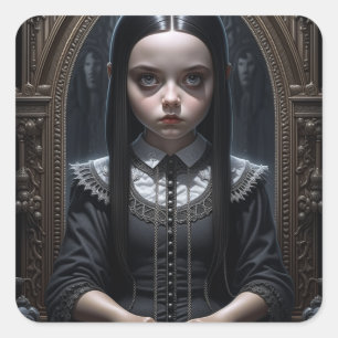 Sticker Carré Gothique Fille Haunween Éffrayant Halloween