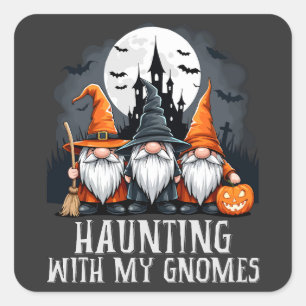 Sticker Carré Gothique Haunted Halloween Gnome Trio Château Vint