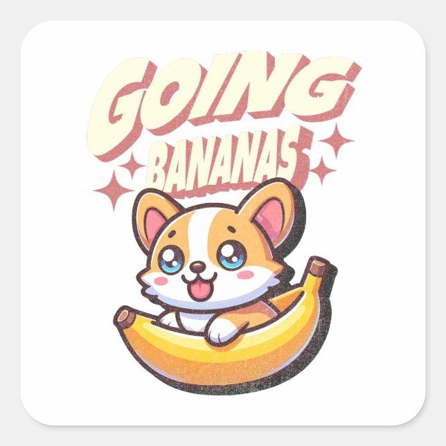 Sticker Carré Goûter Bananes drôle mignon Corgi (Devant)