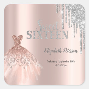 Sticker Carré Gouttes de paillettes chic, robe rose gold Sweet 1