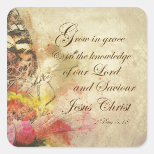 Sticker Carré Grace Bible Verse : croissance vintage du papillon