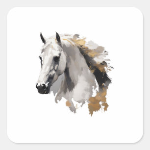 Sticker Carré Grâce galopante Cheval blanc Art
