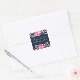 Sticker Carré Gracy Floral rose et Dusty Blue Mariage