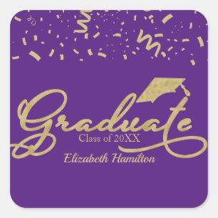 Sticker Carré Graduate Gold Foil Graduation Party Purple