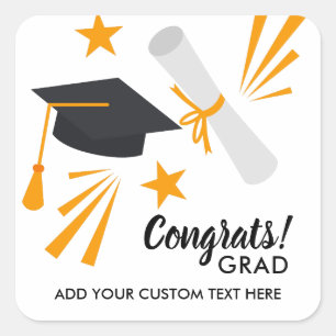 Sticker Carré Graduation Congrats Diplôme de Casquette de deuxiè