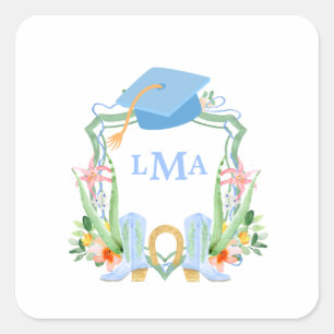 Sticker Carré Graduation de Preppy Southern Cowgirl Monogram